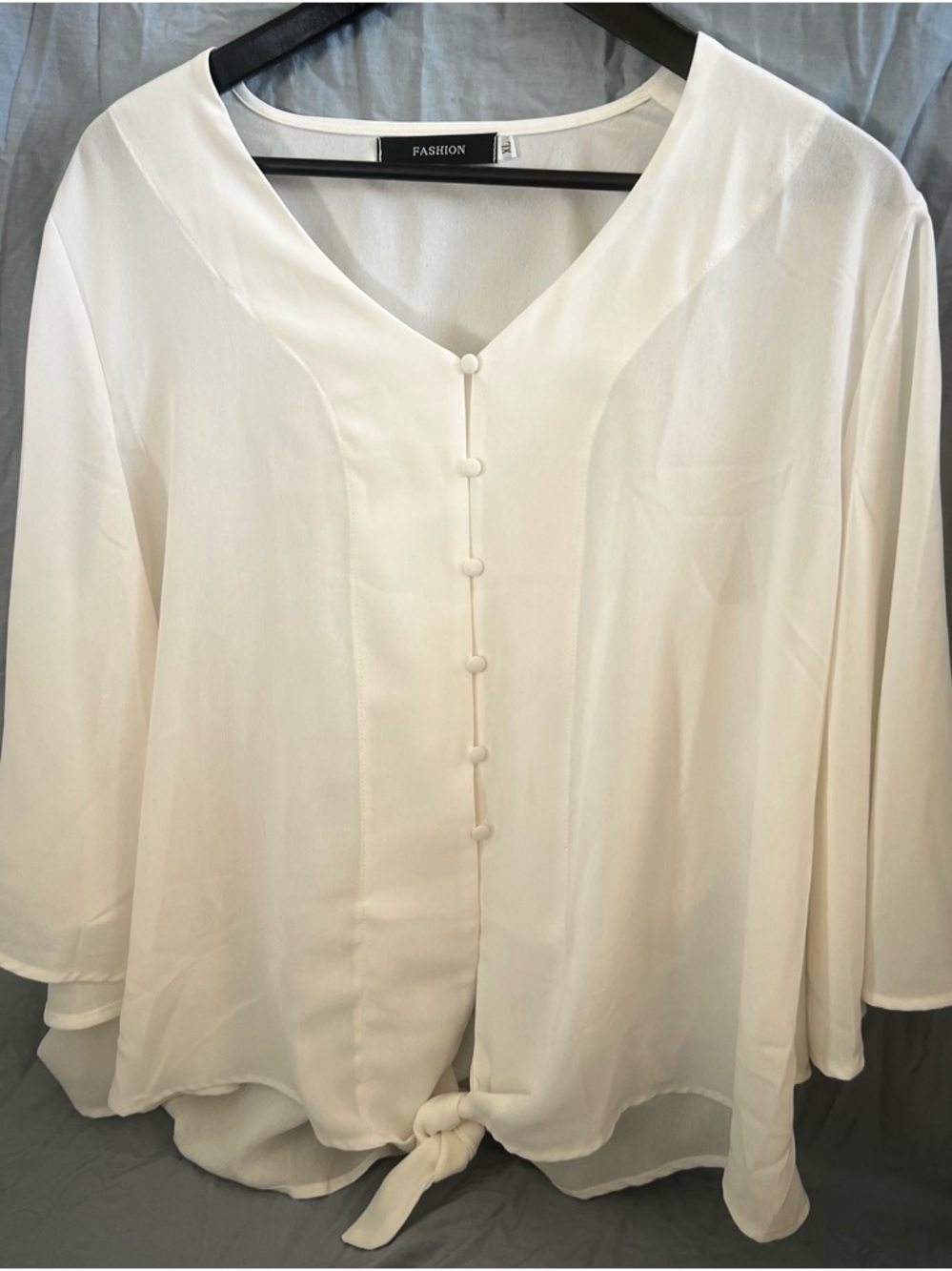 Ivory Tie-Hem Button-Front Blouse